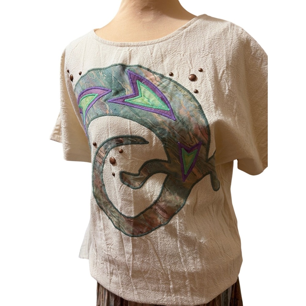 Vtg Alfredo's Wife XS Southwestern Gecko Appliqué Tie Dye Broomstick Skirt Set - Picture 3 of 12